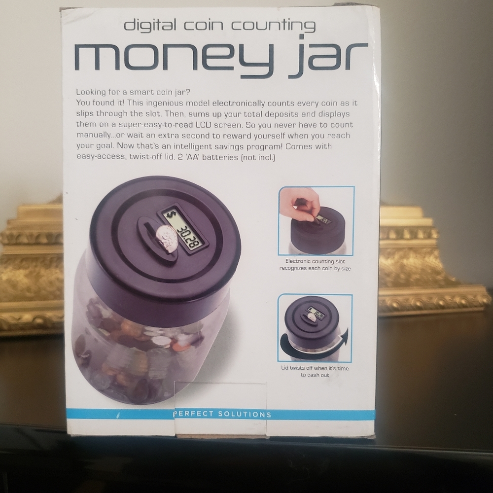NEW-Perfect Solutions-Digital Coin Counting Money Jar-Black